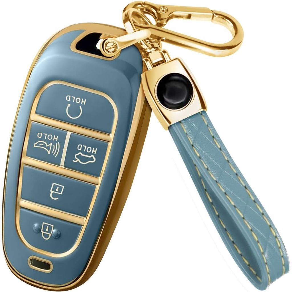 Lucrum ใช้งานร่วมกับ Hyundai Sonata Key Fob Cover & พวงกุญแจหนัง - Keyfob สําหรับ Santa Fe Tucson Io