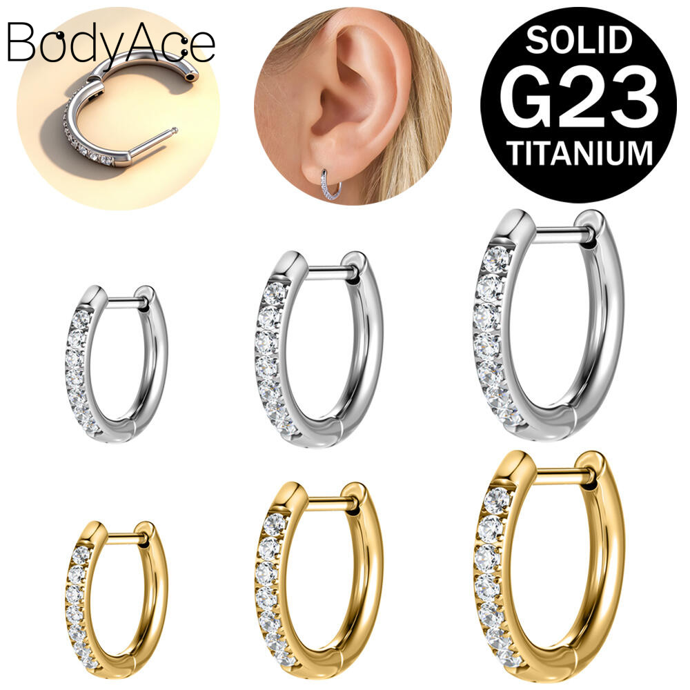 Bodyace 1 Pc Cubic Zircon ต่างหู 18G ไทเทเนียม G23 สําหรับเจาะหู Septum, Helix, กระดูกอ่อน