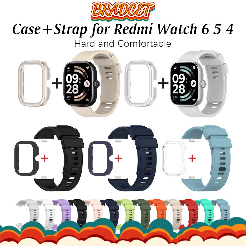 Hollow Case+Strap for Smartwatch Xiaomi Redmi Watch 6 5 4 สายซิลิโคนอ่อนสำหรับกีฬา ปกป้องกระจกนิรภัย ฝาครอบแข็งวัสดุ PC