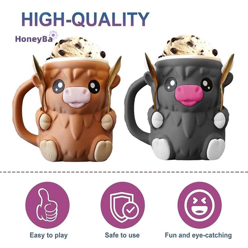 Honeybee1 Highland Cow Ice Pint Holder,ไอศกรีม Pint Sleeves Cover 2 ช้อนและด้ามจับ Nice