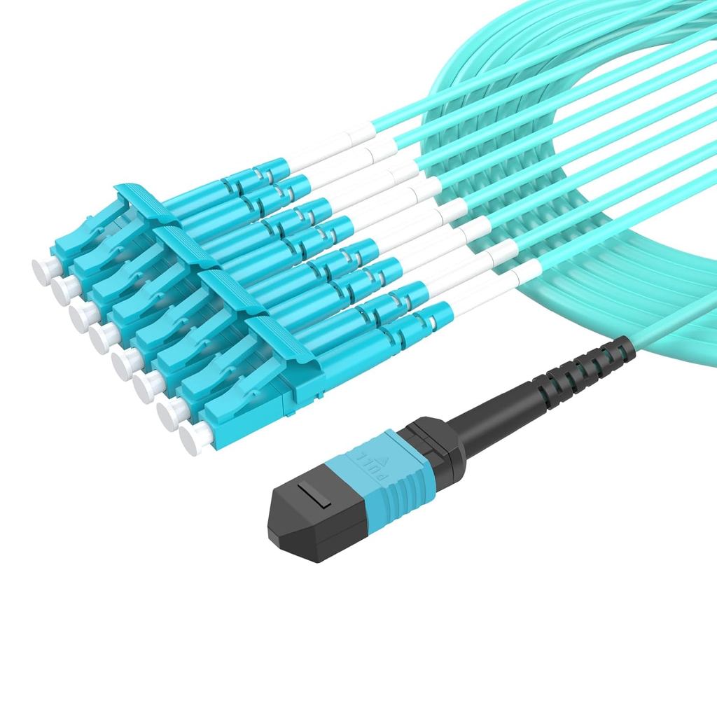 5 เมตร OM4 8 แกน MPO-LC Connector Optical Fiber Patch สายไฟ 50/125 Multimode Fan-Out Jumper หญิงประเ
