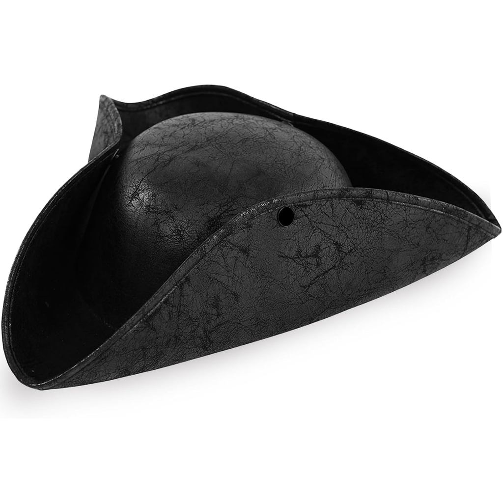 Black Pirate-Hat,Women Tricorn Leather Hat,Men Vintage Wrinkle Pirate Hat for Halloween Party Costum