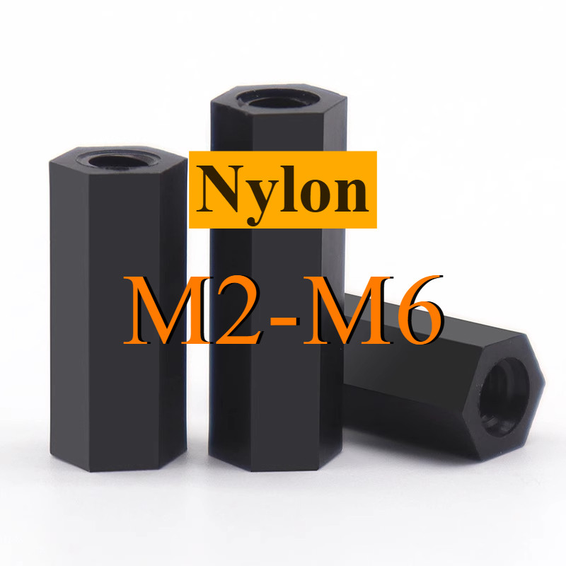 คอลัมน์ไนลอนหัวแบนหกเหลี่ยมแกนผ่านคู่, คอลัมน์แยก, คอลัมน์รองรับพลาสติกสีดํา, คอลัมน์สเปเซอร์ M2/M2.