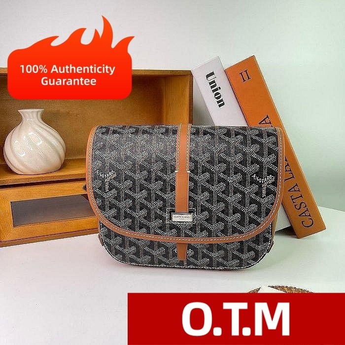 กระเป๋า GOYARD BELVÉDÈRE BAG PM สีดำขอบน้ำตาล กระเป๋าสะพายข้าง กระเป๋าสะพายข้างทรง Messenger Saddle 