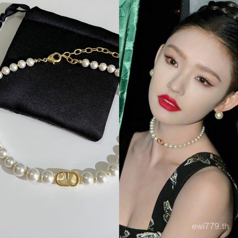 แฟชั่น Lin Yun CD Pearl หญิง Elegant choker ตัวอักษรสไตล์เกาหลีอุปกรณ์เสริมแฟชั่นสร้อยคอสไตล์เดียวกั