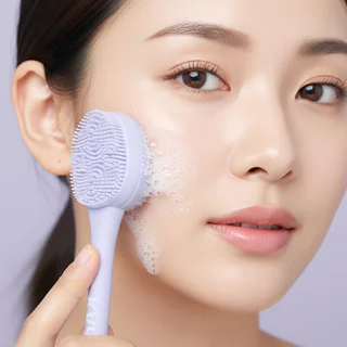 KVY Facial Cleansing Brush & Mask Applicator Fan Shape #Purple เควีวาย แปรงล้างหน้าซิลิโคน พร้อมไม้พายรูปทรงใบพัด.