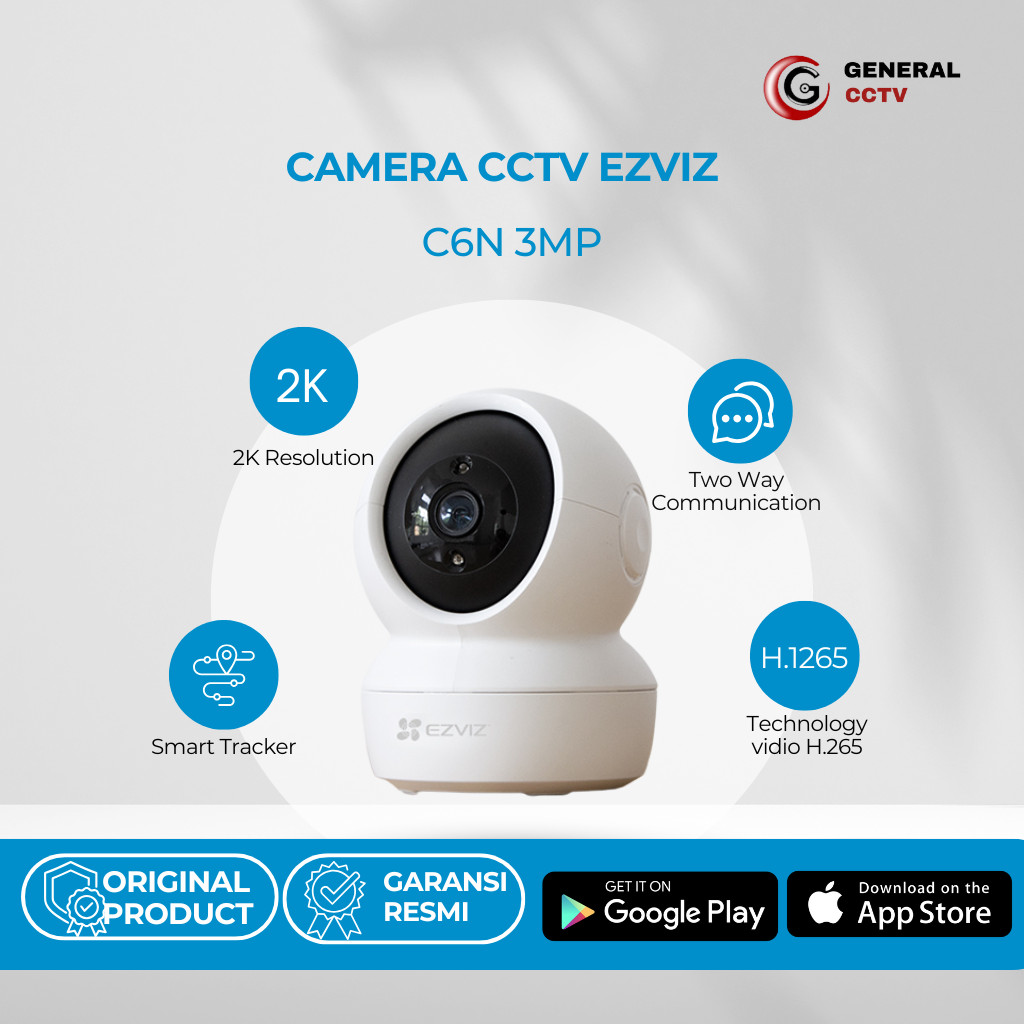 EZVIZ C6N 3MP IP Camera 2K WiFiPan & Tilt Indoor Camera - การรับประกันอย่างเป็นทางการ