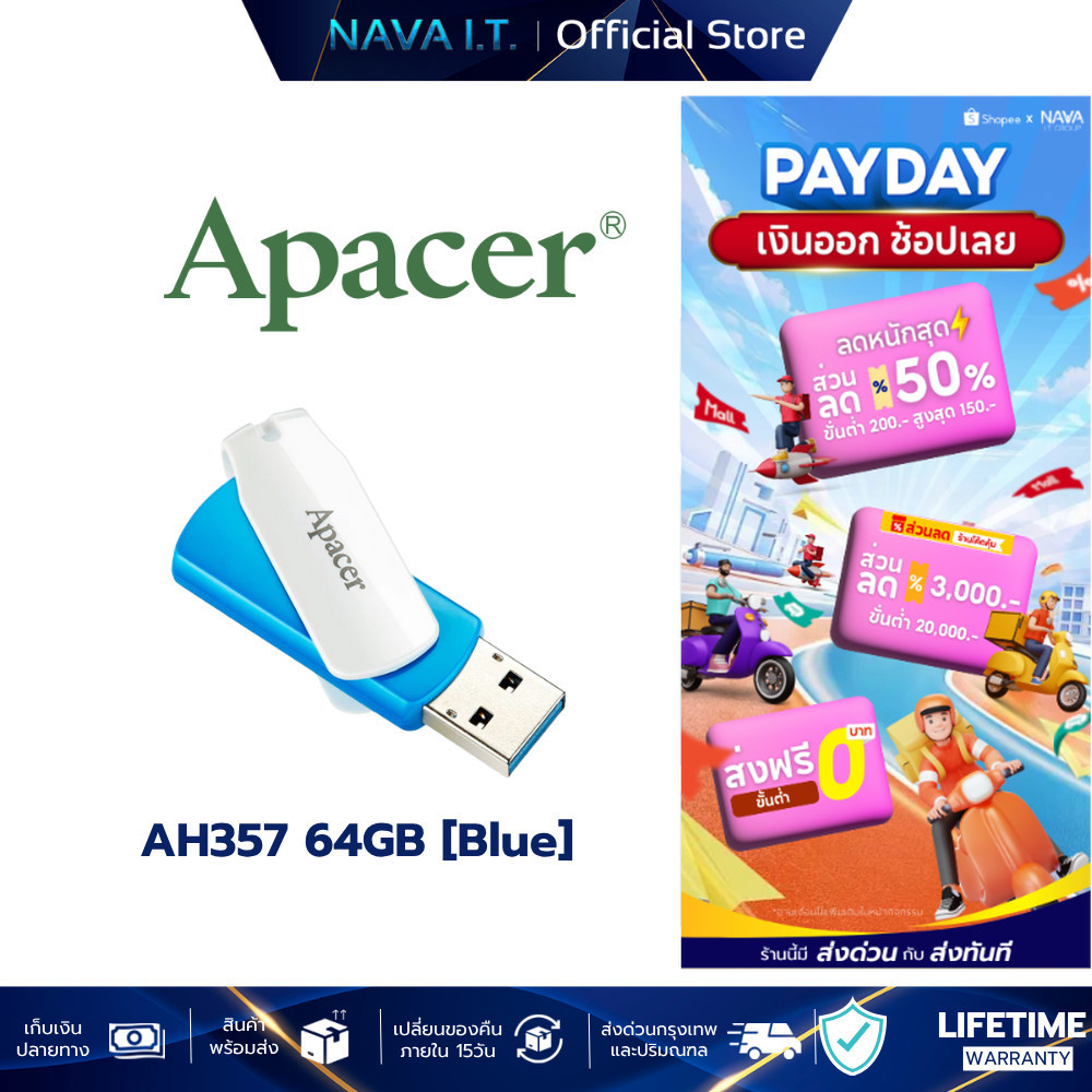 APACER Flash Drive แฟลชไดร์ฟ AH357 64GB [Blue] (AP64GAH357U-1)