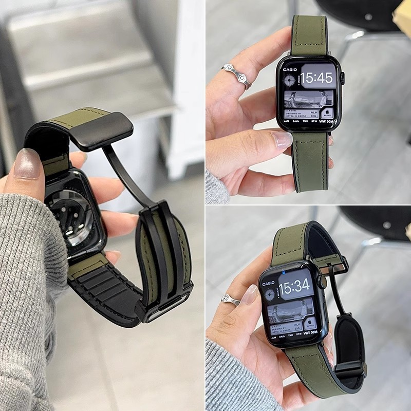 Crazy Horse Pattern สายหนังแท้ระดับพรีเมียม/App-le s10s9 iwatch11 Casual Simple Strap Unisex