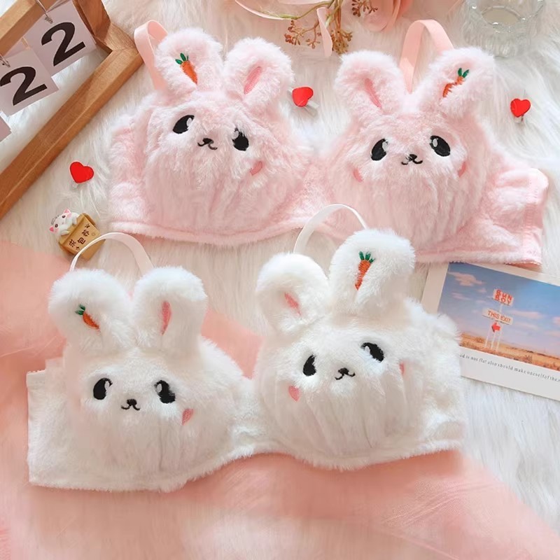 ตุ๊กตาหวานชุดชั้นในสตรีเต้านมขนาดเล็กญี่ปุ่นน่ารักไร้สาย Push-Up Bra กระต่ายอบอุ่น Bra