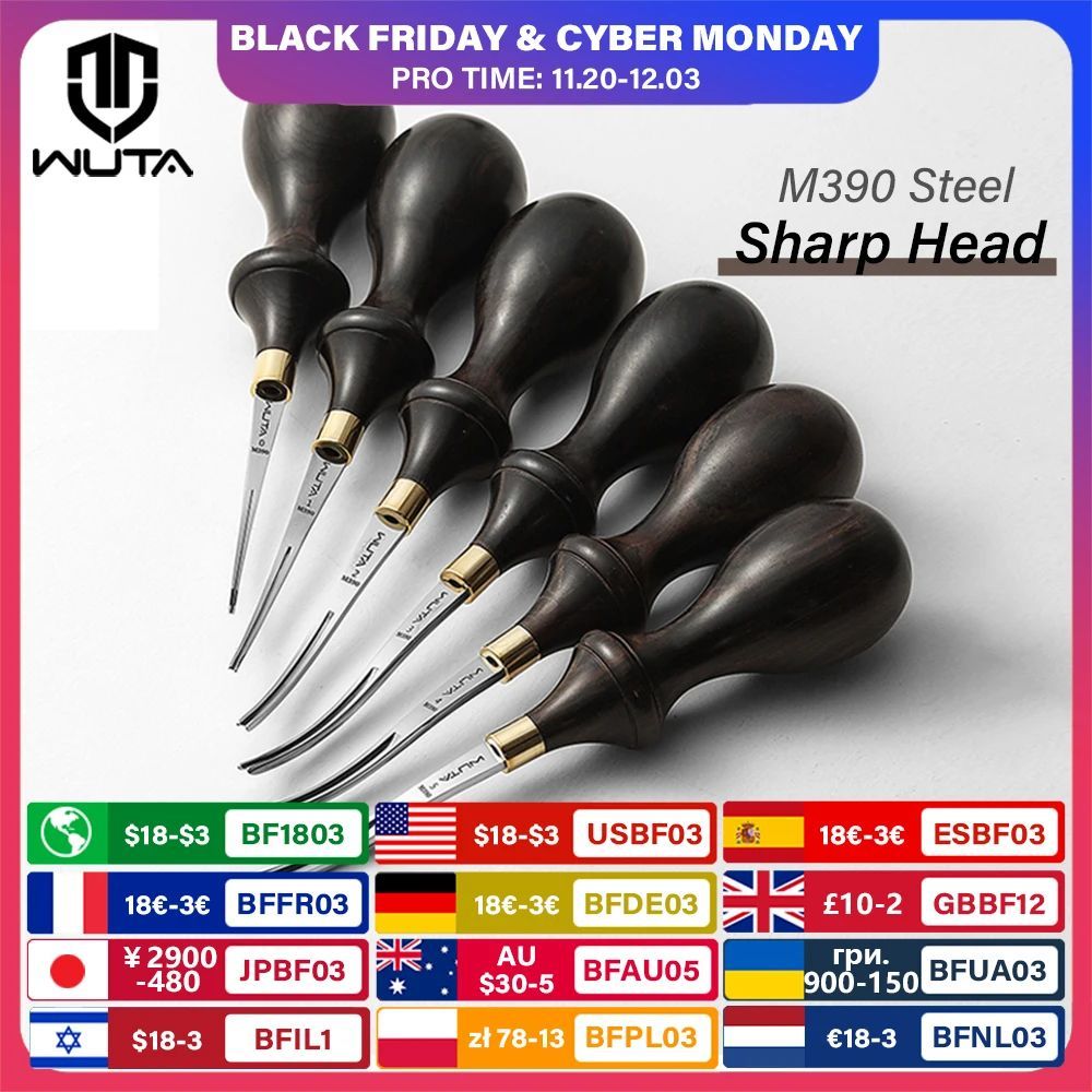 WUTA Leather Edge Beveler PRO Skiving Craft Work Tools M390 Die Steel Ebony Handle Cutter Edger Crea