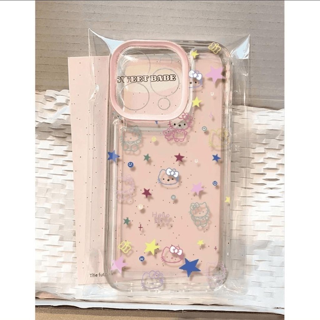 Ins น่ารักสีสัน XINGX Hello Kitty ตลกนุ่มโปร่งใส Anti-Fall เคสโทรศัพท์สําหรับ iPhone 16 Promax 15 Promax 12 13 Mini 14plus 11 Pro Max X XS XR XS Max 7 8 plus Se2020 6G 6Plus