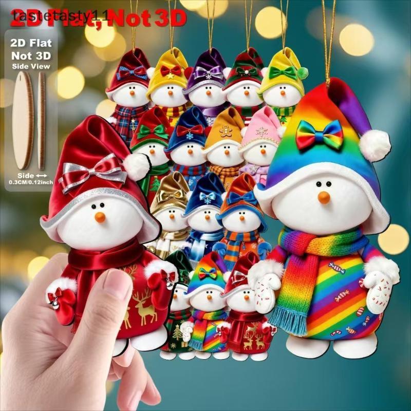 TA 15/30 ชิ้น 2D แบนสี Snowman เครื่องประดับไม้จี้ต้นคริสต์มาส Home & Car Decor Party Favors ของขวัญ