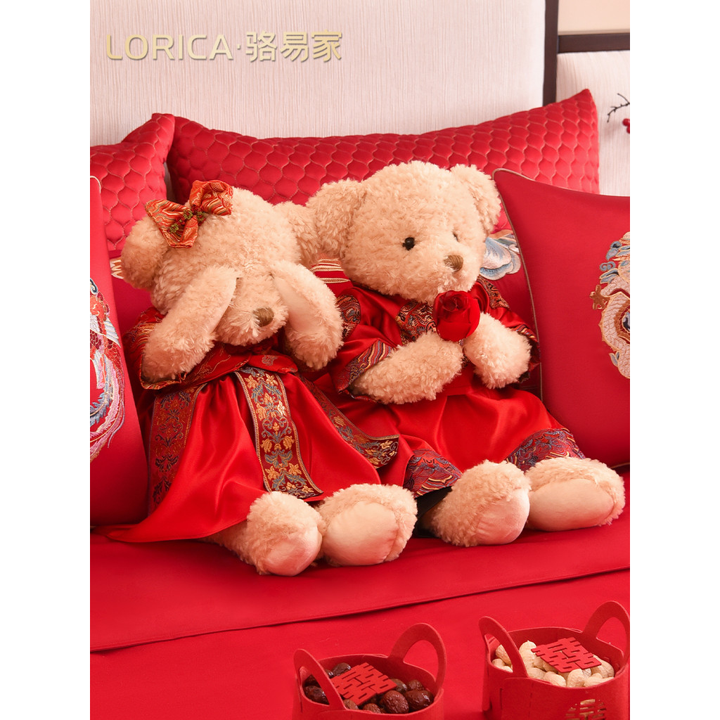 บ้านของ Luoyi [Tang Suit Bear] Wedding Press Bed Doll คู่งานแต่งงานตุ๊กตาหมอนงานแต่งงานตกแต่งห้องของ