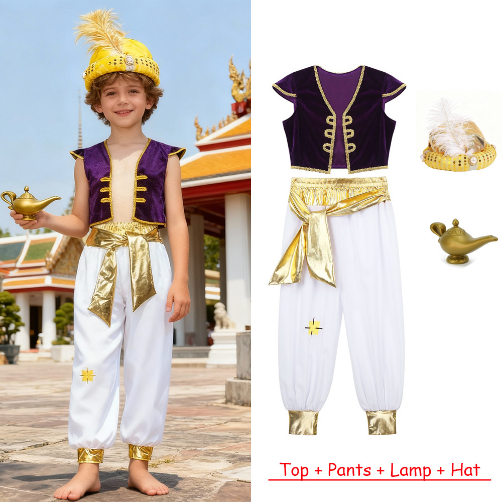เครื่องแต่งกาย Aladdin สำหรับเด็กผู้ชาย พร้อมสวมใส่ในงานปาร์ตี้ Halloween หรือเล่นเป็นบทบาทต่างๆ