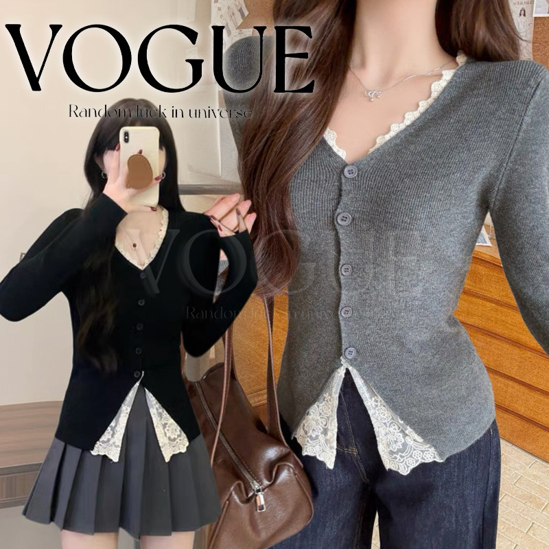 Vogue พร้อมส่ง เสื้อแขนยาว สีำื้นสไตลืเกาหลีมินิมอล ยืดพอดีตัว (J090)