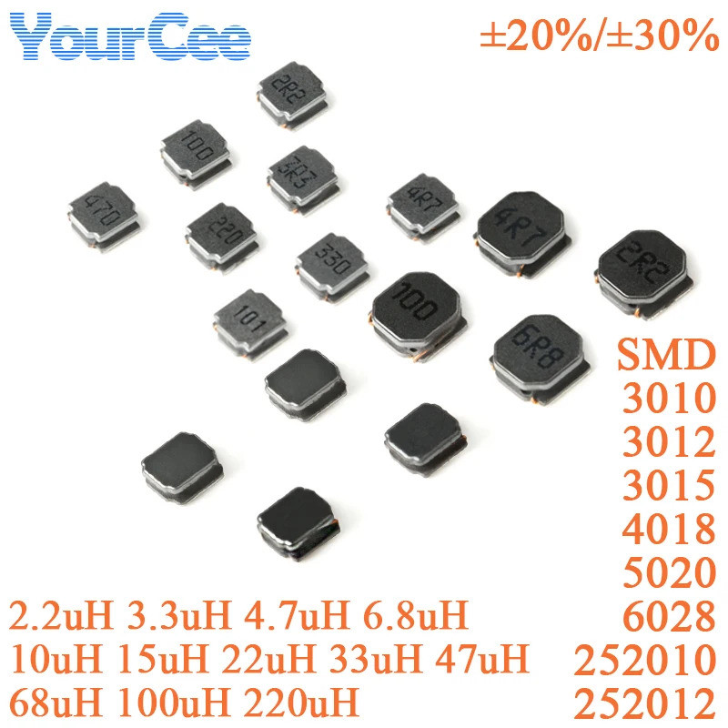 10ชิ้น 4018 3010 3012 3015 5020 6028 252010 252012 Wire-wound SMD Power Inductor 2.2uH ±30% 10uH ±20