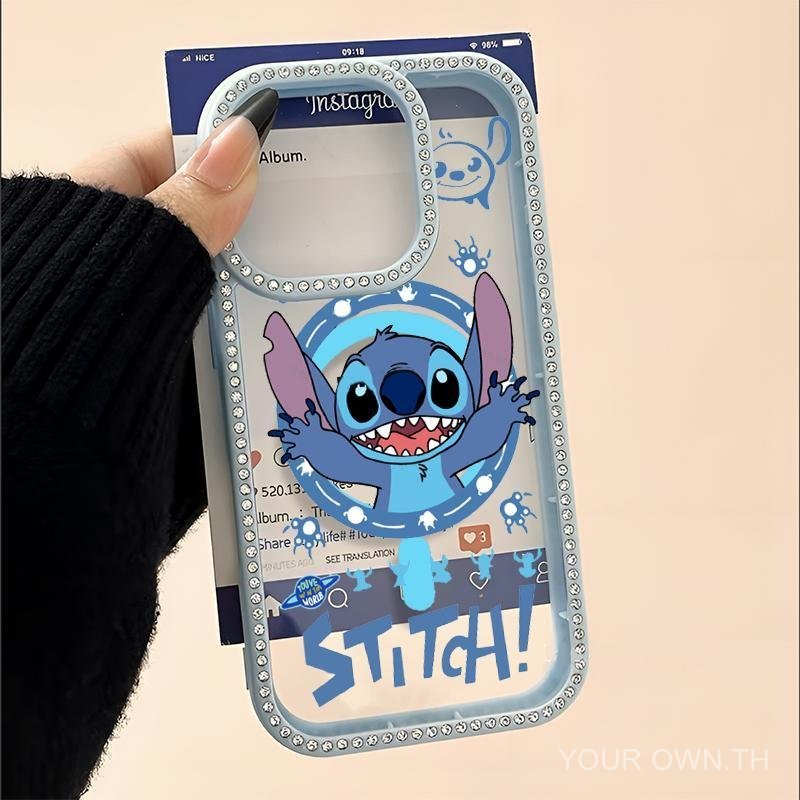 เคสโทรศัพท์, เปลือกดูดแม่เหล็กเพชรแวววาว, ดีไซน์ Lilo & Stitch น่ารัก, เข้ากันได้กับ iPhone 15, 14, 16, 17, 13, 12, 11, Pro Max, 13PRO, 15 PLUS, 17Air, 11 PROMAX, สูง