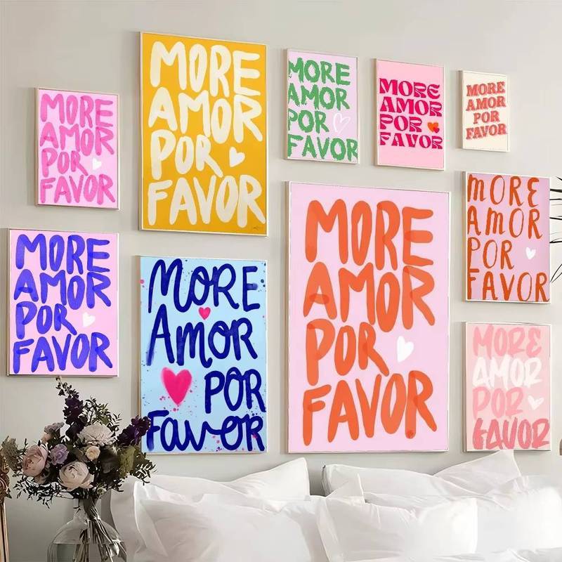 More Amor Por Favor Love Quote โปสเตอร์ภาพยนตร์คลาสสิก Vintage Room Bar Cafe Decor Nordic Home Decor