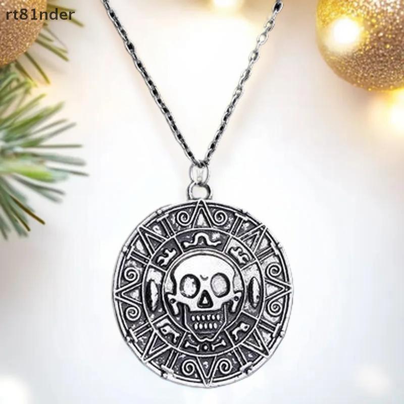 Rt Pirates Of The Caribbean Aztec Gold Color สร้อยคอเหรียญ Retro Skull จี้ Punk Hip Hop สร้อยคอ n