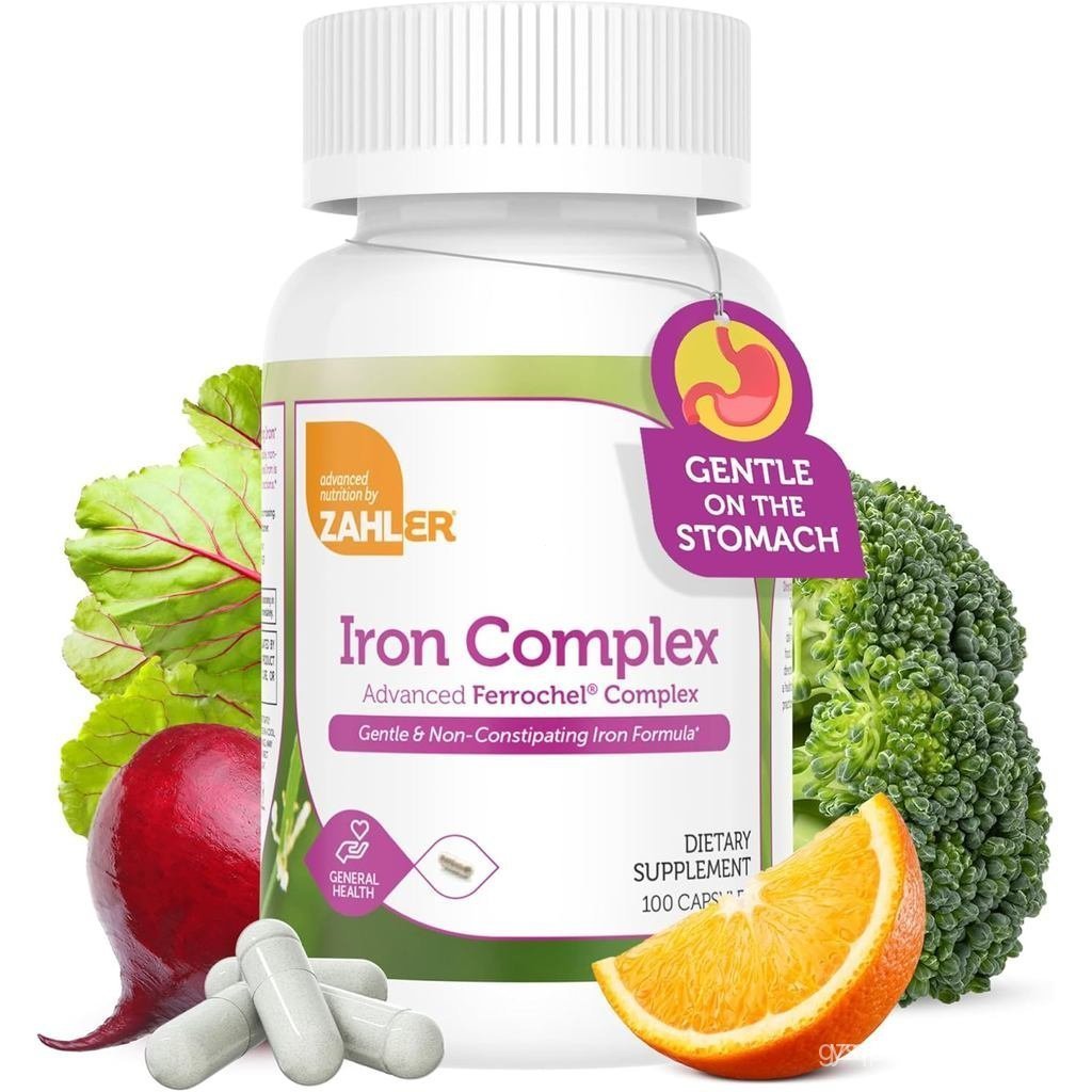 Zahler - อาหารเสริมธาตุเหล็กพร้อมวิตามินซี - เม็ดเหล็กแคปซูลสําหรับผู้หญิงและผู้ชาย - ดูดซึมสูง ท้อง