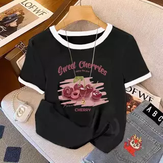 เสื้อสาวอวบสีชมพู ฤดูร้อนหวานเย็นสวมใส่เสื้อผ้าผู้หญิงสามารถเกลือหวาน และเซ็กซี่ฮอลิเดย์หน้าแขนสั้น เสื้อ ผ้า แฟชั่น ราค