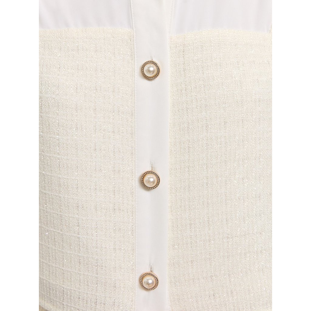 [Pomelo] เสื้อทวีตแต่งกระดุมมุก / Tweed Pearl Button Top — صورة 4