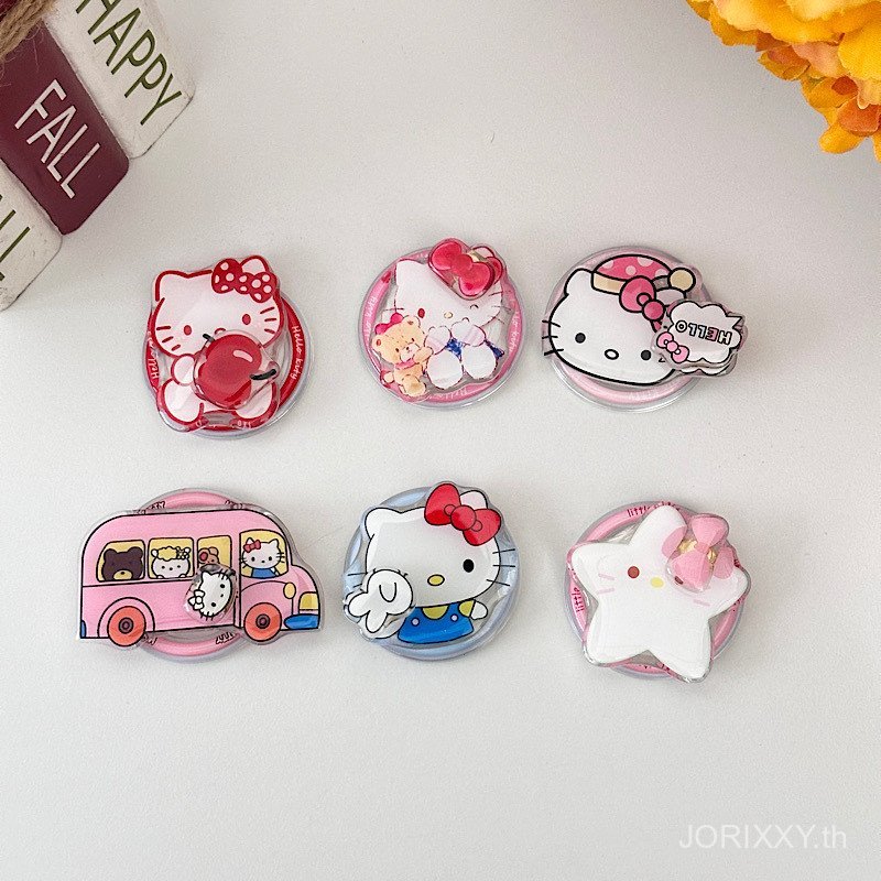 รถสีชมพูน่ารักคิตตี้แมววงเล็บแม่เหล็กเหมาะสําหรับโทรศัพท์มือถือ แม็กเซฟ การดูดซับที่แข็งแกร่งเดสก์ท็อปคนขี้เกียจ