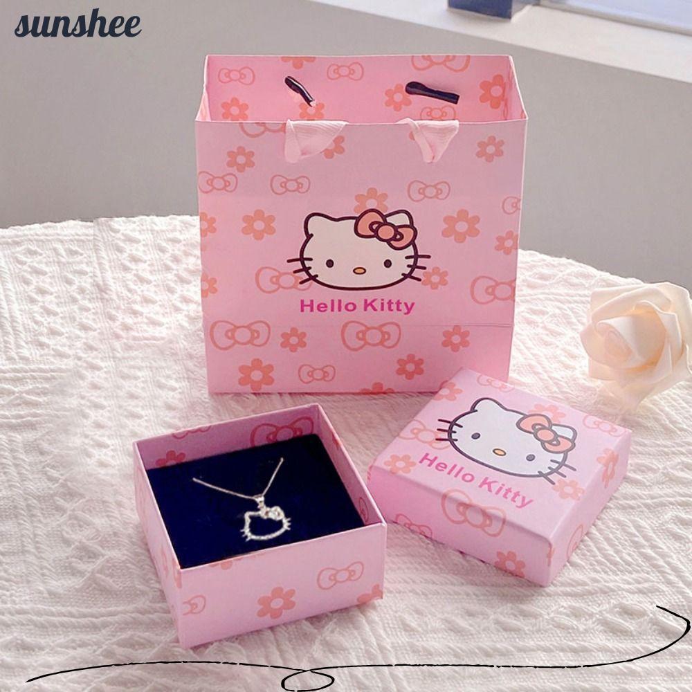 SUNSHEE กล่องเก็บเครื่องประดับ Hello Kitty, ชุดกล่องของขวัญแมว Sanrio Kt ระดับไฮเอนด์, กระเป๋าถือเครื่องประดับแบบพกพาการ์ตูนหญิง