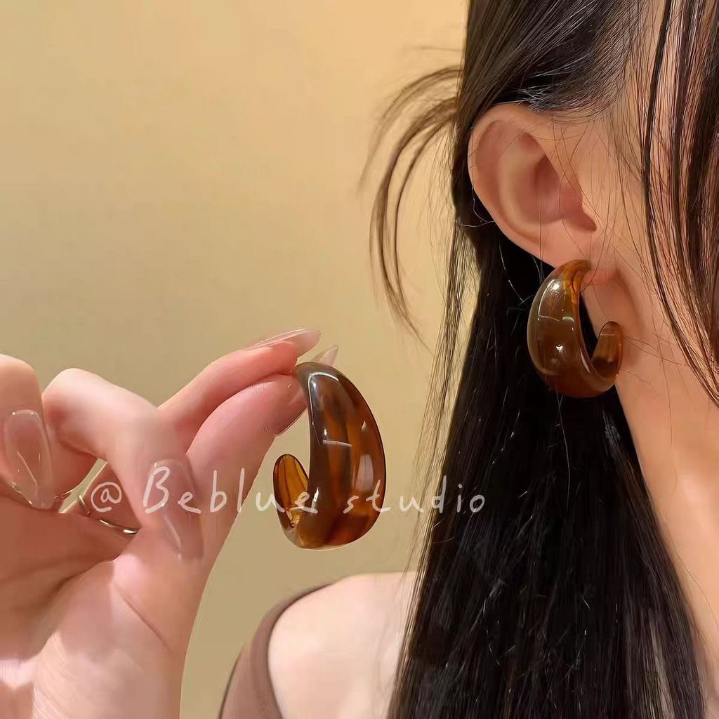 . 后糖~秋冬复古美拉德色C型耳环 女 เล็บ แหวน 耳饰Afton Maple ~ ฤดูใบไม้ร่วงฤดูหนาว Vintage Maillard Amber20251205