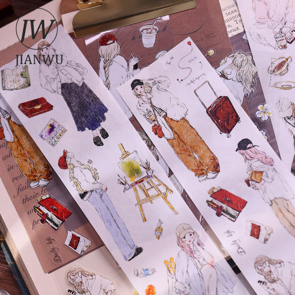 JIANWU 55 มม.* 6 เมตร Vintage Girl ตัวอักษรภูมิทัศน์วัสดุ Collage สมุดภาพ PET เทป Creative DIY Journal เครื่องเขียน