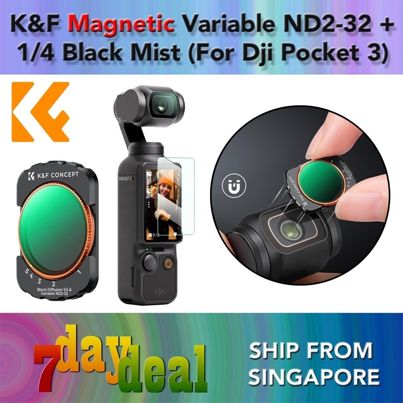 K&F Magnetic 2in1 Variable ND232 + ตัวกรอง Diffusion 1/4 สีดําสําหรับ DJI Osmo Pocket 3