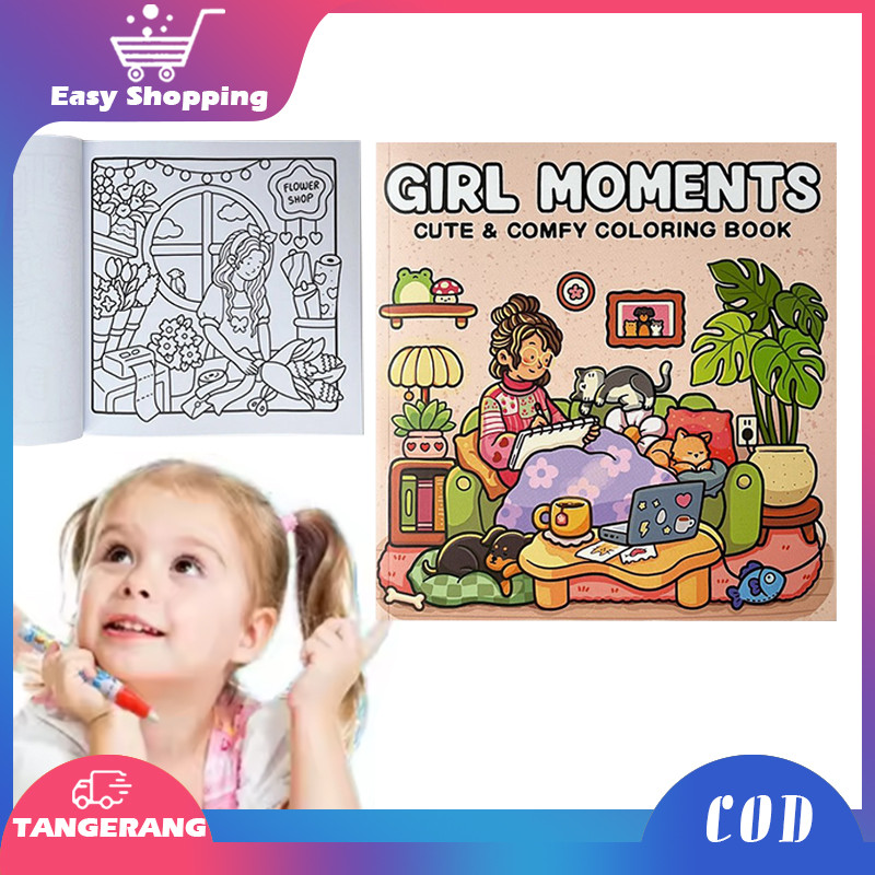 สมุดระบายสีผ่อนคลายสําหรับวัยรุ่นและผู้ใหญ่ความงาม Girl Moment Art Therapy