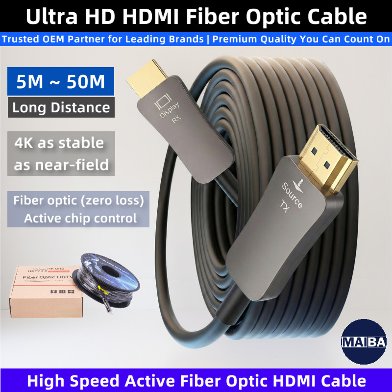 สาย HDMI ไฟเบอร์ออปติก 4K 60Hz HDR10 สาย HDMI2.0 ทางไกลความเร็วสูง 18Gbps​