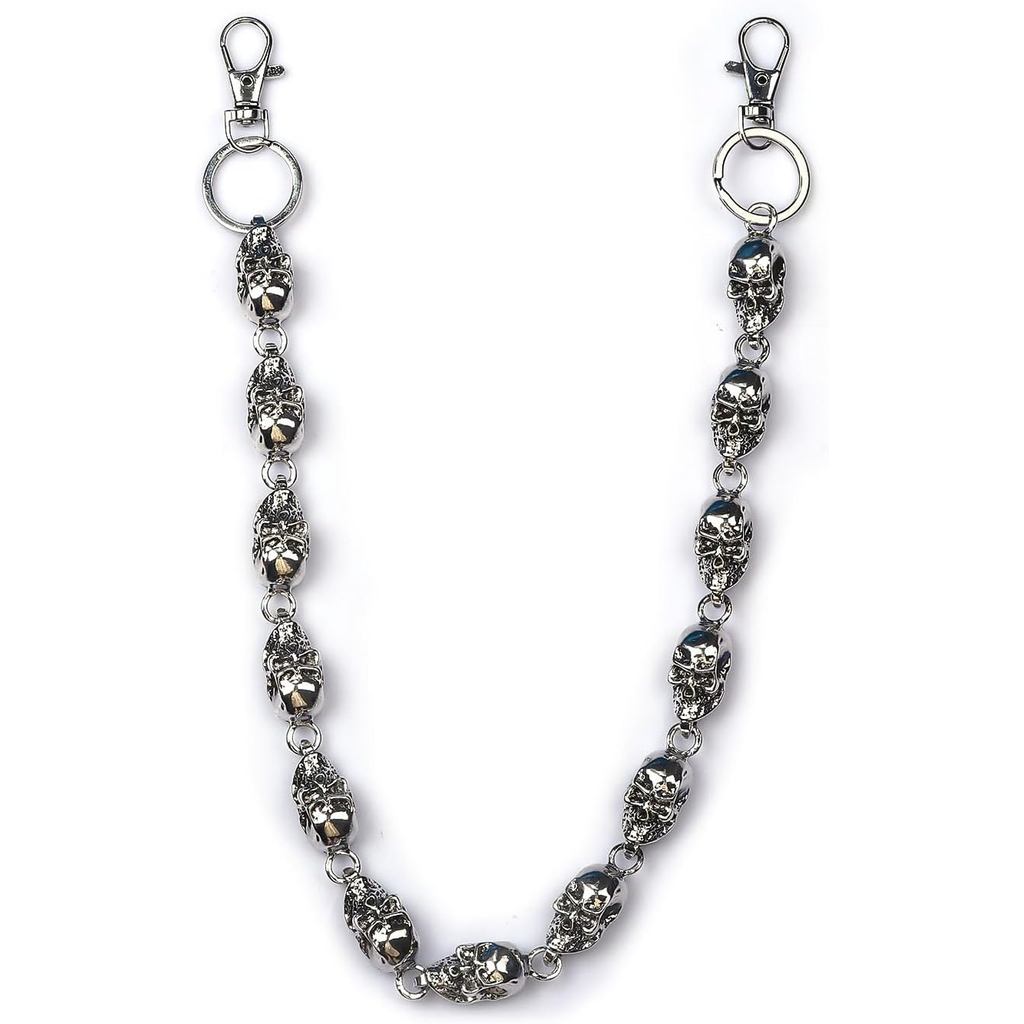 Skull Wallet Pant Chain for Men - Punk Jean Belt Pocket Chains Keychain - Halloween Goth Bag Purse f