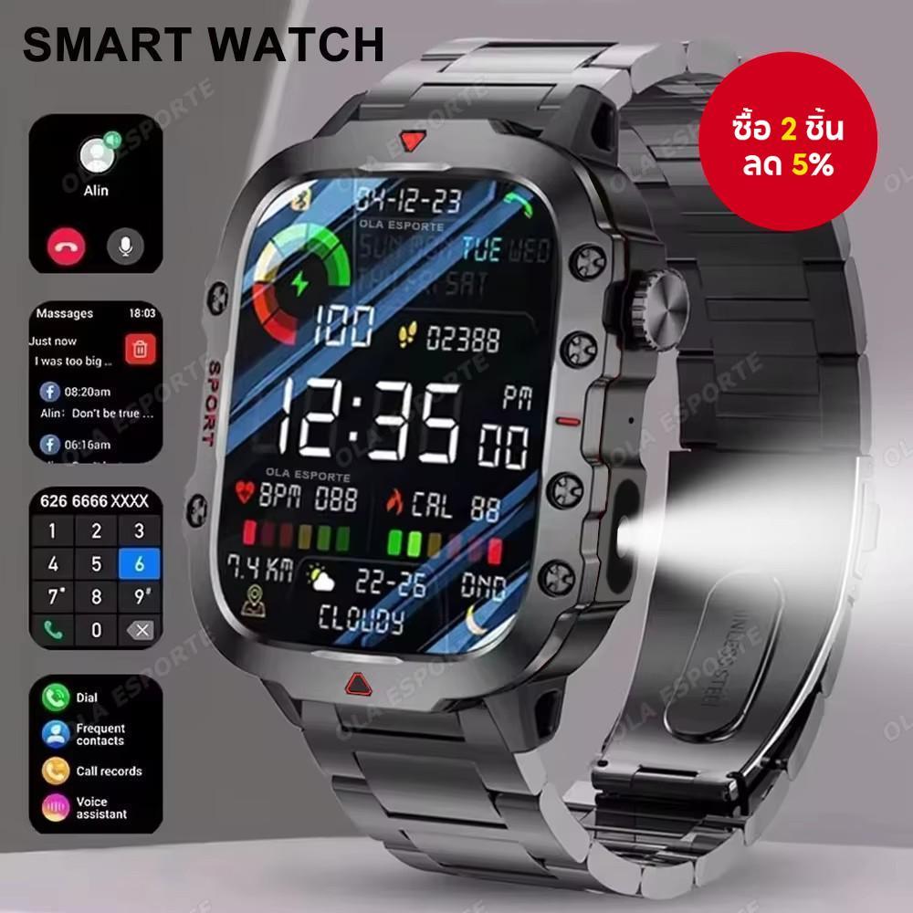 นาฬิกาสมาร์ทวอทช์ GPS กันน้ําทางทหาร หน้าจอ AMOLED โทรไร้สาย สมาร์ทวอทช์สุขภาพ หน้าจอสัมผัสเต็ม นาฬิกาออกกําลังกาย ไฟฉาย LED