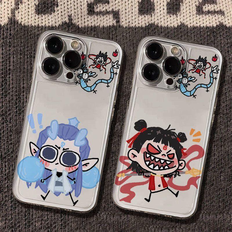 ตลก Nezha และ Aobing ปลอกโปร่งใสสําหรับ iPhone 17 Air 16 15 14 13 12 11 Pro XS Max X XR 8 7 Plus Sof