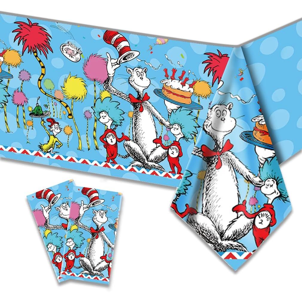We1Fit 2Pack Dr Seuss Party Decorations - Super Kitties Tablecloth 43 x 79 Inches- Table Covers for 