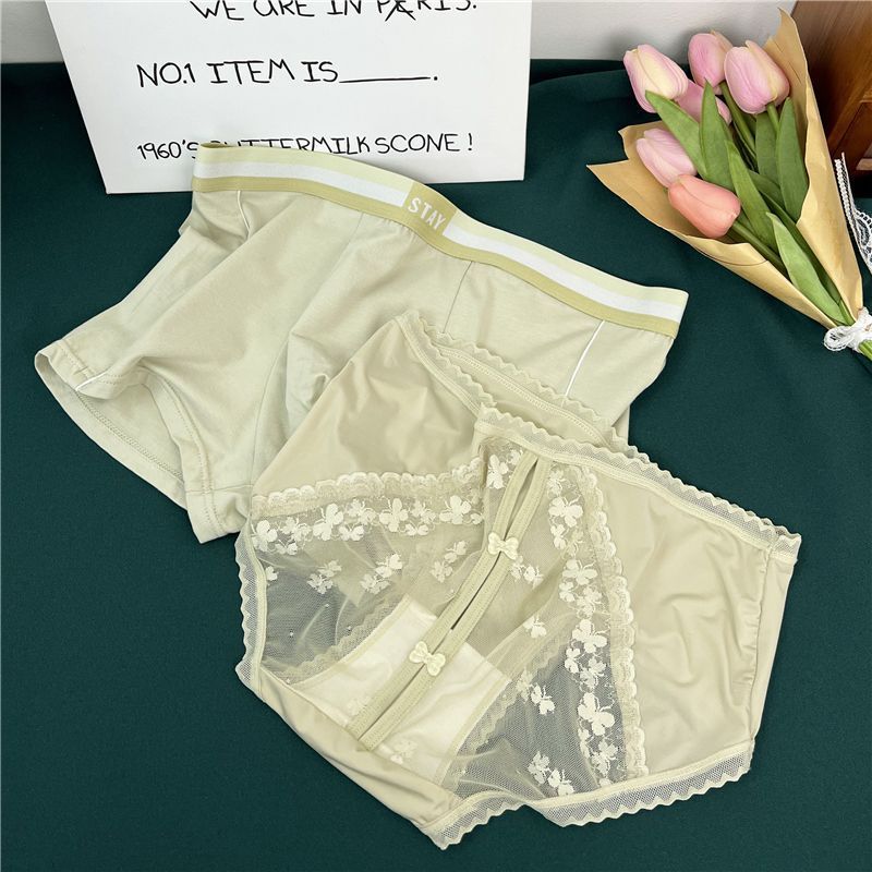 法式蝴蝶结蕾丝缎面性感情侣款一男一女透视内裤裤衩Couple Underwear for One Man and One Woman25.11.26