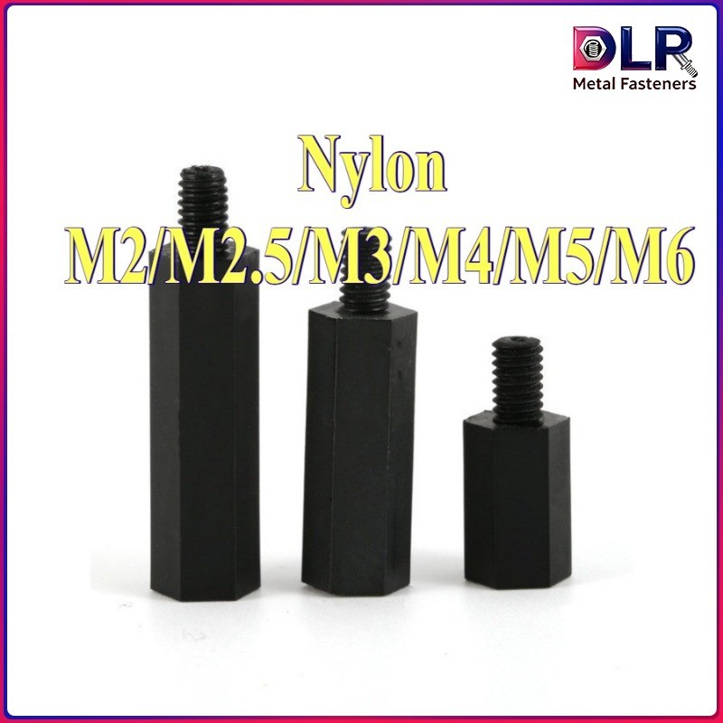 สกรูคอลัมน์พลาสติกหกเหลี่ยมหัวเดียว ไนลอน กั้นระยะคงที่ กันไฟฟ้า นํ้าหนักเบา ขนาด M2-M6 [DLR-FC]