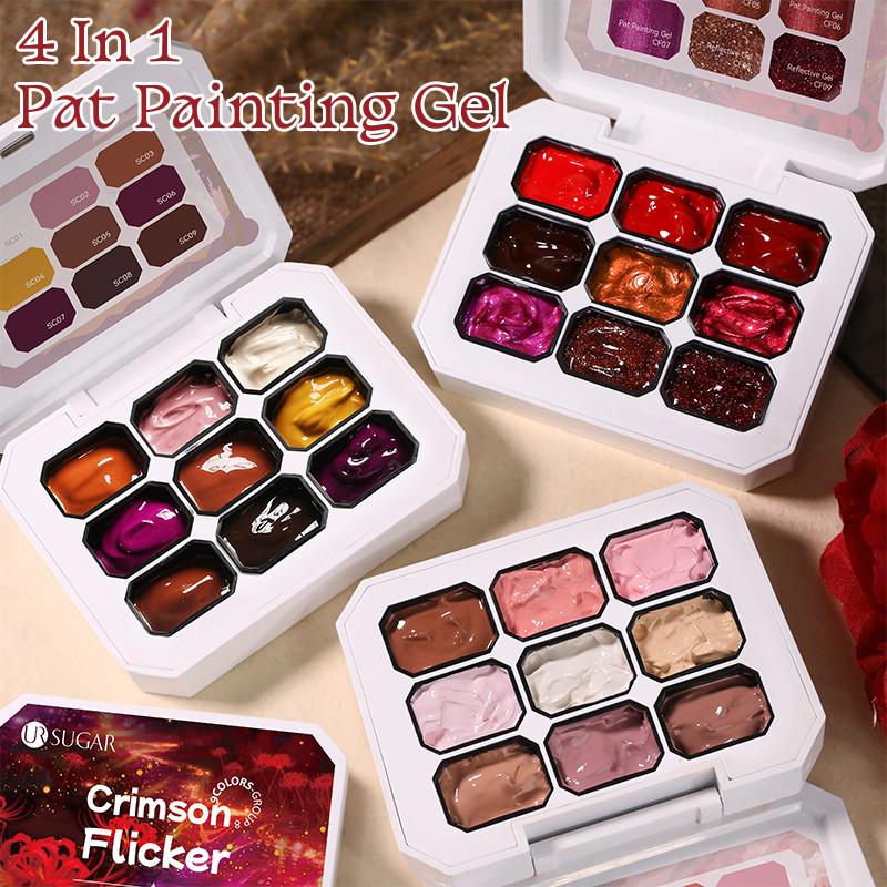 UR SUGAR 4 IN 1 Pat Ombre เจลโปแลนด์คริสต์มาสสีแดงสะท้อนแสง Easy Gradient ภาพวาดเจลสําหรับ DIY ฝรั่ง