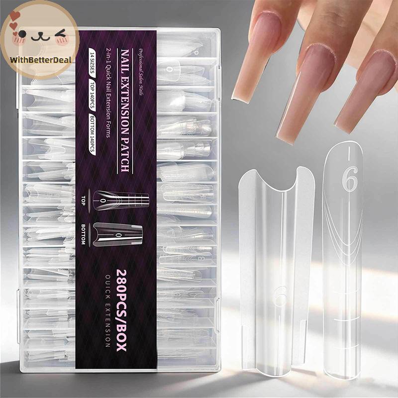 BETTER Sandwich Dual Nail Forms 280pcs 14 ขนาด Extensions-Dual รูปแบบโลงศพอัลมอนด์เล็บรูปแบบด้านบนแม่พิมพ์ด้านล่างแม่พิมพ์ TH