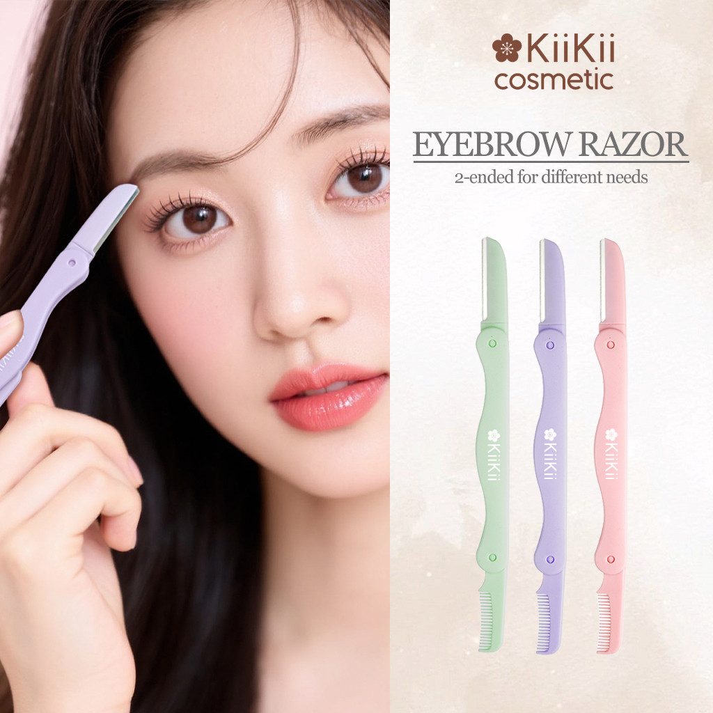 KiiKii Cosmetic ที่กันคิ้ว แบบพับได้ กันคิ้ว หัวสองด้าน ด้านหนึ่งมีดโกน อีกด้านหวี จัดเซ็ต 3 ชิ้น