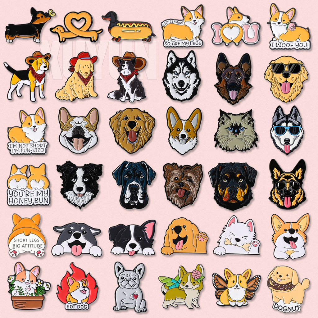 สัตว์เลี้ยงสุนัข Series เคลือบ Pin น่ารัก Corgi Border Shepherd Husky ป้ายโลหะการ์ตูนสัตว์เสื้อผ้าเข็มกลัดของขวัญเครื่องประดับสําหรับคนรักสุนัข