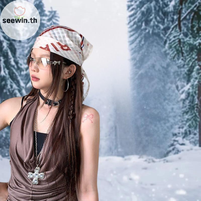 Seewin แฟชั่น Y2K Retro เสือดาวพิมพ์ผ้าพันคอสาวเผ็ด Punk Hip Hop Headscarf อุปกรณ์เสริมผม Streetwear