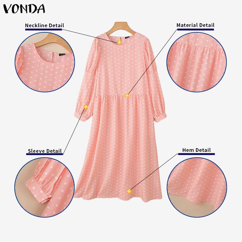 VONDA ชุดเดรสคอกลมแขนพัฟลายจุดสไตล์เกาหลีสําหรับผู้หญิง — صورة 7