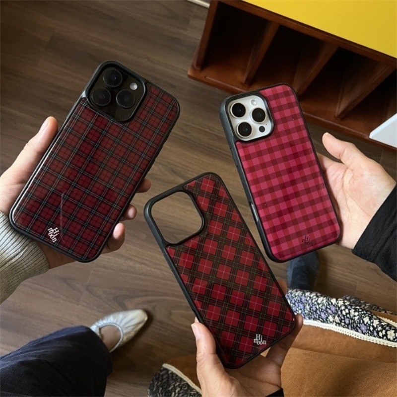 Huiwanju ลายสก๊อตสีแดงสําหรับ iPhone17promax เคสโทรศัพท์มือถือ ip16pro เรซิ่นอีพ็อกซี่ 15/14/13/12/11 เคสป้องกัน