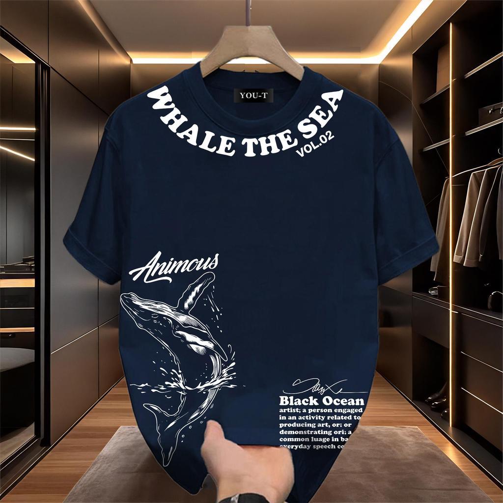 YOU-T เสื้อแฟชั่น ใส่สบาย เสื้อยืดแขนสั้น ลาย เสื้อ"WHALE THE SEA" ผ้านิ่ม OVERSIZE แฟชั่น ผ้าฝ้าย 100% สไตล์เกาหลี