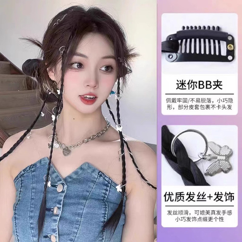 เปียผมปลอม มวยผมปลอม วิกผม Braids หญิงสาวร้อนสกปรก Braids y2k หวาน Cool Twist Braids มวย Braids ถักค