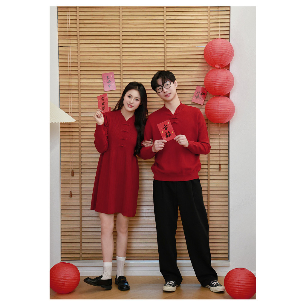 ชุดรูปตัวกสไตล์จีนสีแดง ดีไซน์แขนยาว สำหรับครอบครัว - รูปที่ 3